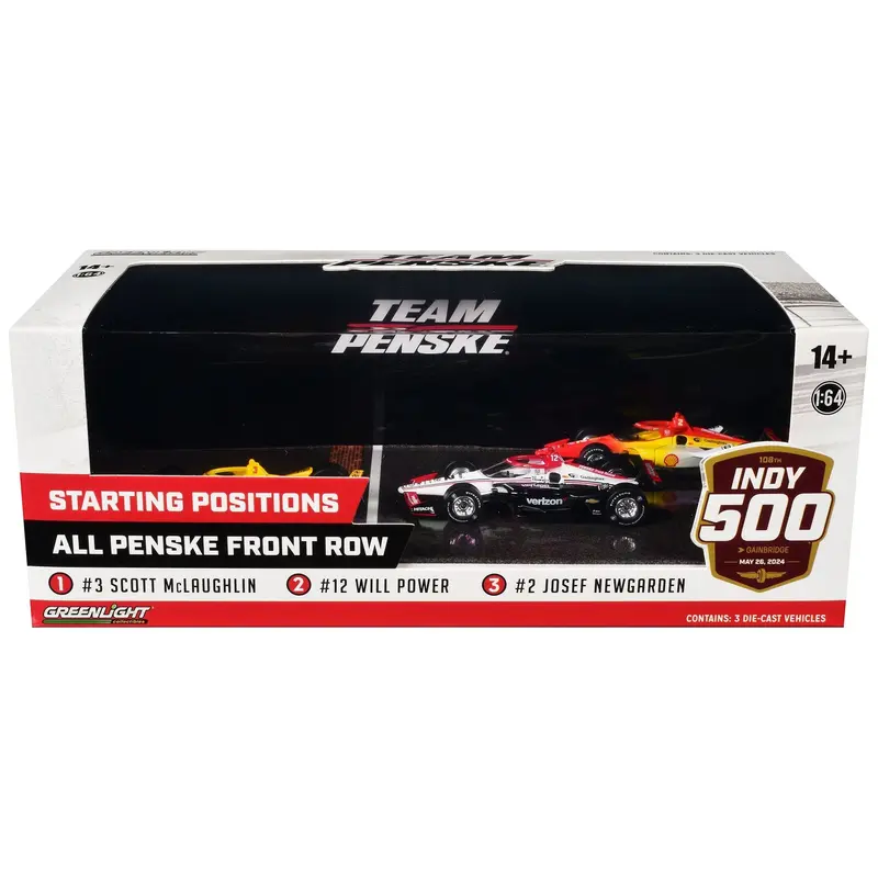 "108th Indianapolis 500" (2024) "All Penske Front Row" Set of 3 IndyCars 1/64 Diecast Model Cars by Greenlight