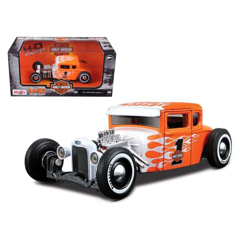 1929 Ford Model A #1 "Harley Davidson" Orange with White Flames 1/24 Diecast Model Car by Maisto