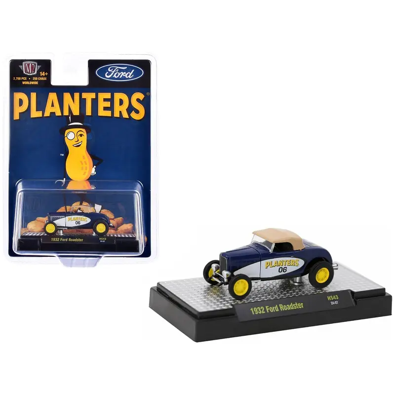 1932 Ford Roadster #06 Blue and White with Tan Soft Top "Planters Peanuts" Limited Edition to 2750 pieces Worldwide 1/64 Diecast Model Car by M2 Machines