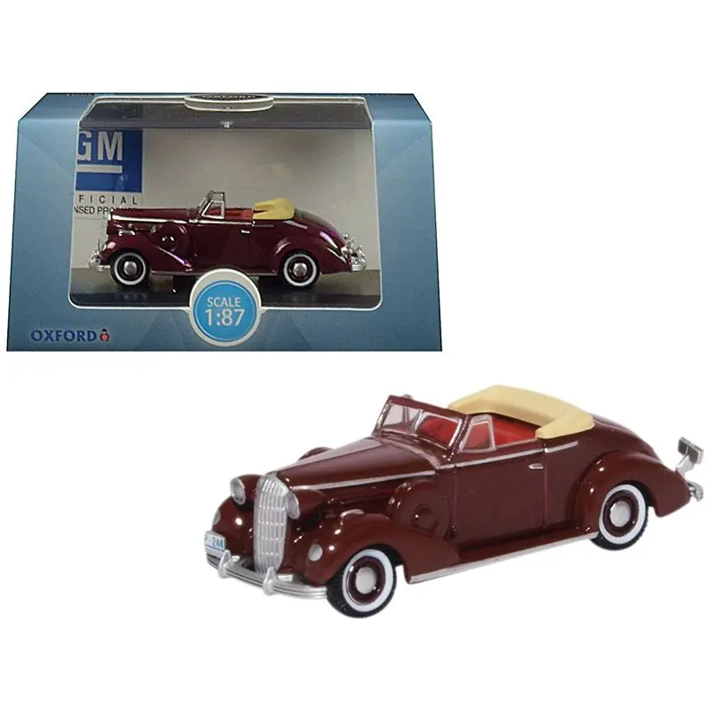 1936 Buick Special Convertible Coupe Cardinal Maroon 1/87 (HO) Scale Diecast Model Car by Oxford Diecast
