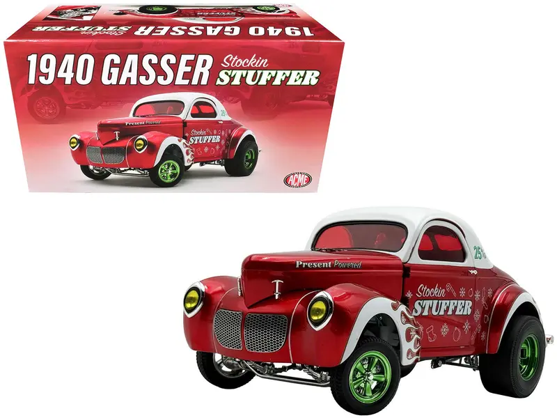 1940 Gasser "Stockin Stuffer" Red Chrome with White Top and Graphics Limited Edition to 126 pieces Worldwide 1/18 Diecast Model Car by ACME