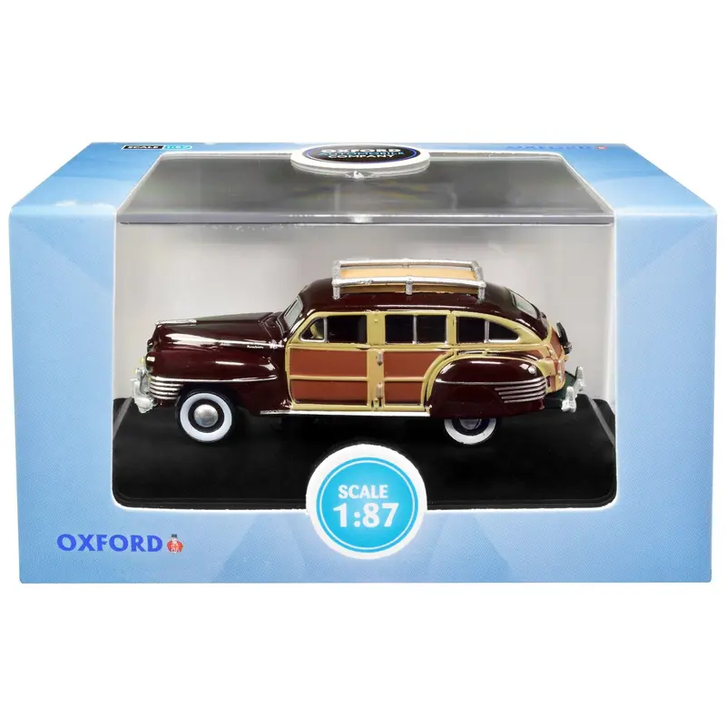 1942 Chrysler Town and Country Woody Wagon Regal Maroon with Roof Rack 1/87 (HO) Scale Diecast Model Car by Oxford Diecast