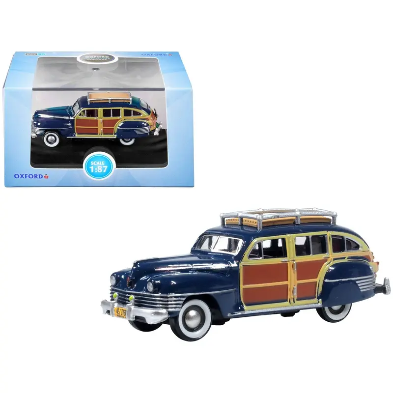 1942 Chrysler Town & Country Woody Wagon South Sea Blue with Wood Panels and Roof Rack 1/87 (HO) Scale Diecast Model Car by Oxford Diecast