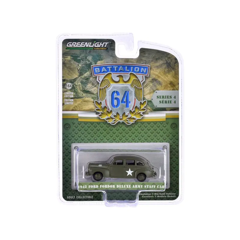 1942 Ford Fordor Deluxe "Army Staff Car" Matt Olive Green "Battalion 64" Series 4 1/64 Diecast Model Car by Greenlight