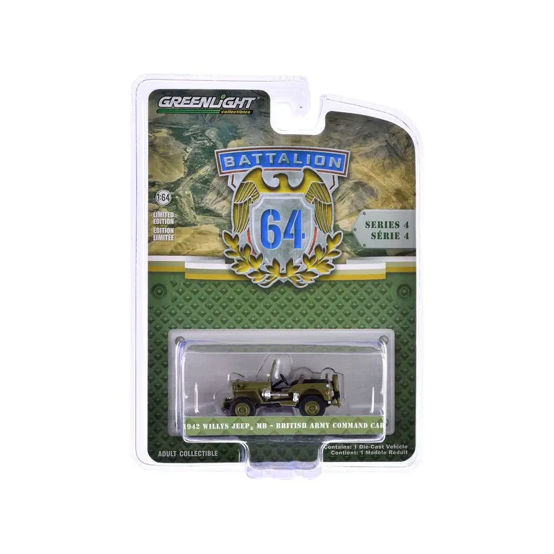 1942 Willys Jeep MB "British Army Command Car" Light Green "Battalion 64" Series 4 1/64 Diecast Model Car by Greenlight