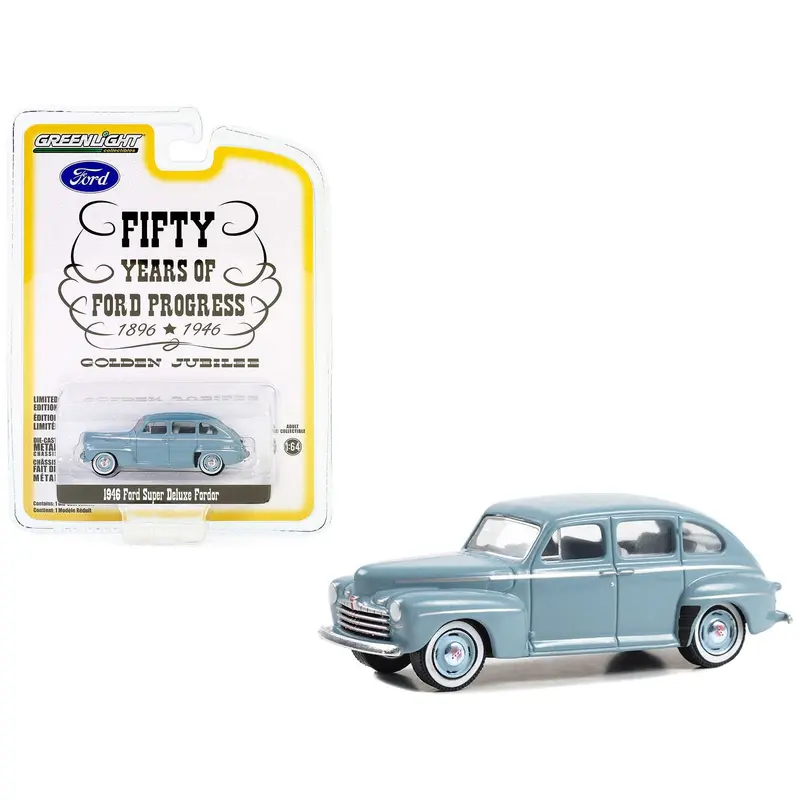 1946 Ford Super Deluxe Fordor Light Blue "Fifty Years of Ford Progress - Golden Jubilee" "Anniversary Collection" Series 16 1/64 Diecast Model Car by Greenlight