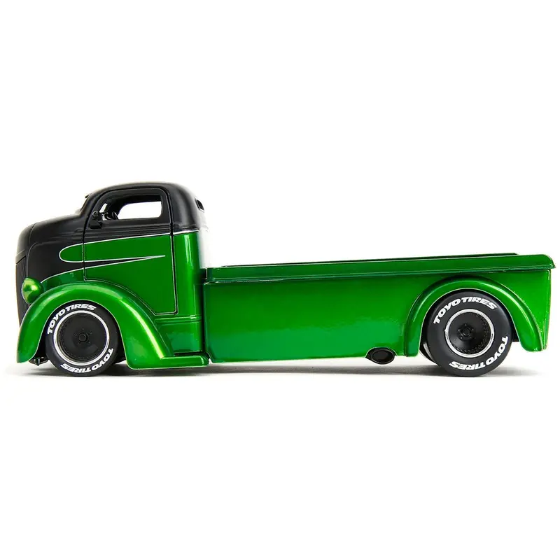 1947 Ford COE Flatbed Truck Green Metallic and Matt Black "Toyo Tires" with Extra Wheels "Just Trucks" Series 1/24 Diecast Model Car by Jada