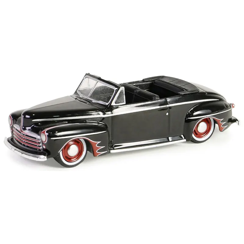 1947 Ford Deluxe Convertible Lowrider Black wit h Red Graphics "California Lowriders" Series 5 1/64 Diecast Model Car by Greenlight