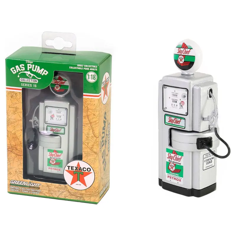 1948 Wayne 100-A Gas Pump "Texaco Sky Chief Su-Preme" Silver Metallic "Vintage Gas Pumps" Series 15 1/18 Diecast Replica by Greenlight