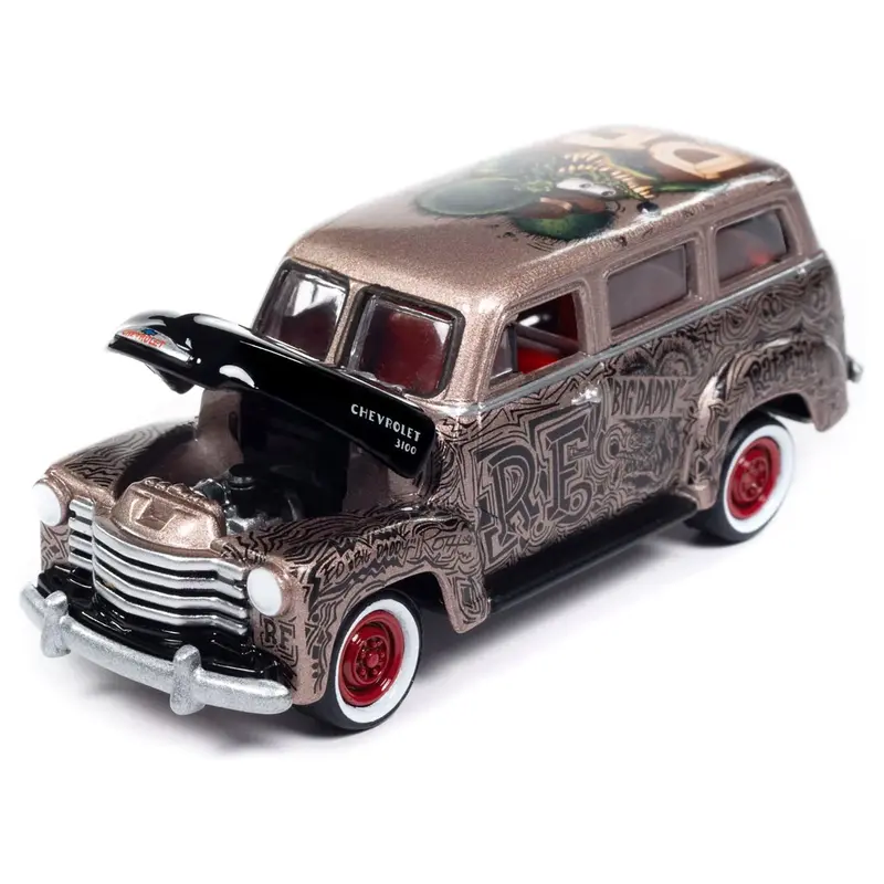 1950 Chevrolet 3100 Suburban Bronze Metallic with Black Hood "Rat Fink" Pop Culture 2024 Release 1 1/64 Diecast Model Car by Johnny Lightning