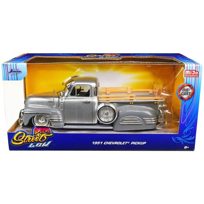 1951 Chevrolet 3100 Pickup Truck Lowrider Silver Metallic and Gray "Street Low" Series 1/24 Diecast Model Car by Jada