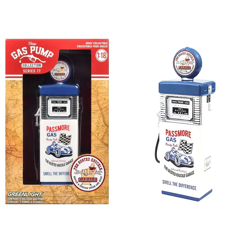 1951 Wayne 505 Gas Pump "Busted Knuckle Garage" White and Blue "Vintage Gas Pumps" Series 17 1/18 Diecast Replica by Greenlight