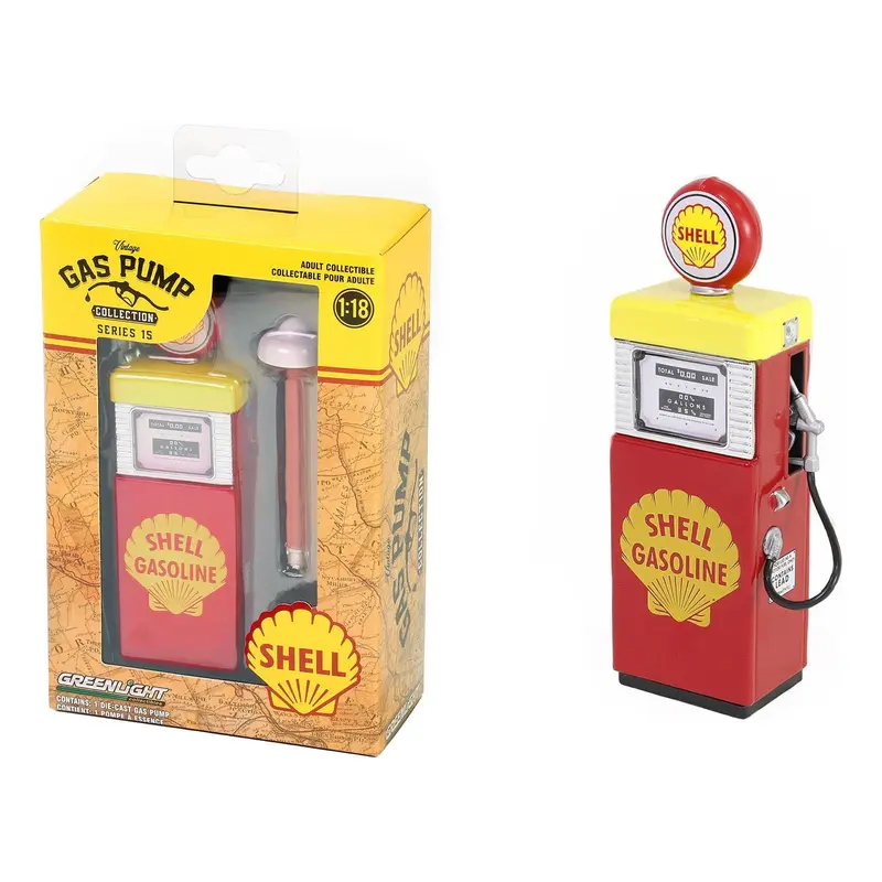 1951 Wayne 505 Gas Pump "Shell Gasoline" Red and Yellow "Vintage Gas Pumps" Series 15 1/18 Diecast Replica by Greenlight