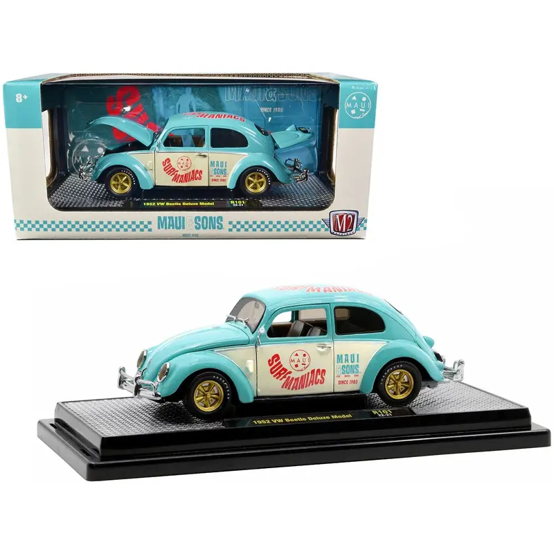 1952 Volkswagen Beetle Deluxe Model Light Blue and Wimbledon White Ã¢â‚¬Å“Maui & SonsÃ¢â‚¬Â Limited Edition to 3850 pieces Worldwide 1/24 Diecast Model Car by M2 Machines