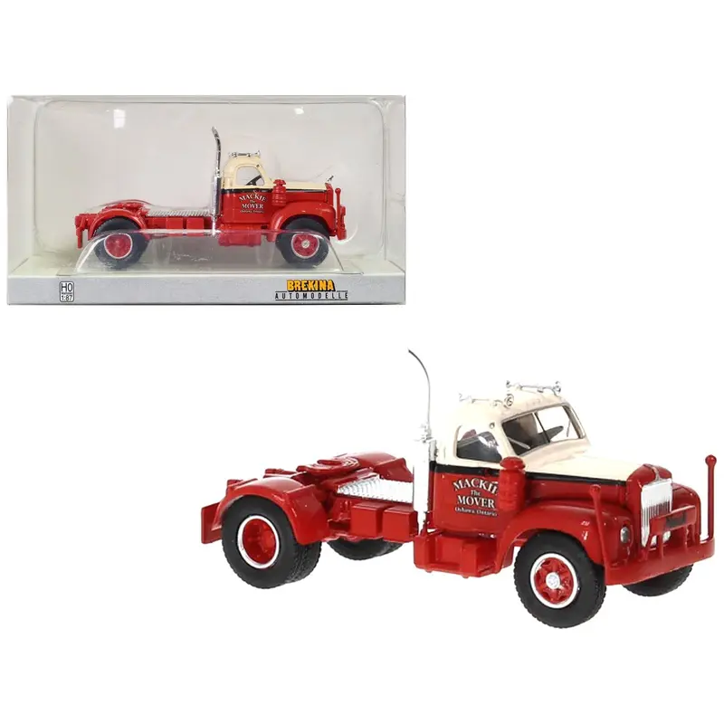 1953 B-61 Truck Tractor Red and Beige "Mackie the Mover" 1/87 (HO) Scale Model Car by Brekina