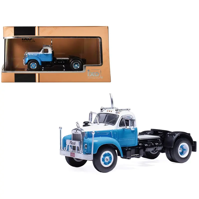 1953 Mack B 61 Truck Tractor Blue and White 1/64 Diecast Model by IXO Models
