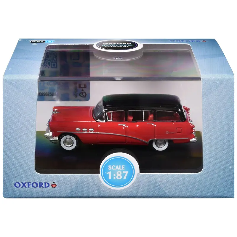 1954 Buick Century Estate Wagon Matador Red and Carlsbad Black with Red Interior 1/87 (HO) Scale Diecast Model Car by Oxford Diecast