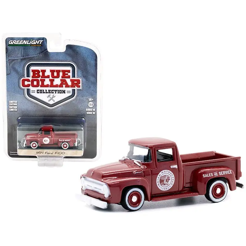 1954 Ford F-100 Pickup Truck Burgundy "Indian Motorcycle Sales & Service" "Blue Collar Collection" Series 10 1/64 Diecast Model Car by Greenlight