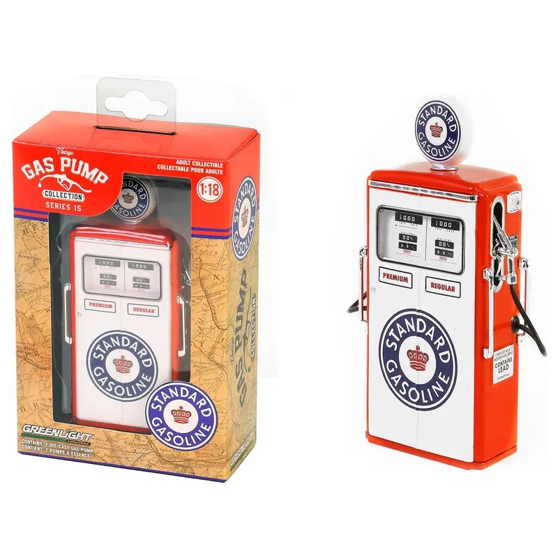 1954 Tokheim 350 Twin Gas Pump "Standard Gasoline" White and Red "Vintage Gas Pumps" Series 15 1/18 Diecast Replica by Greenlight