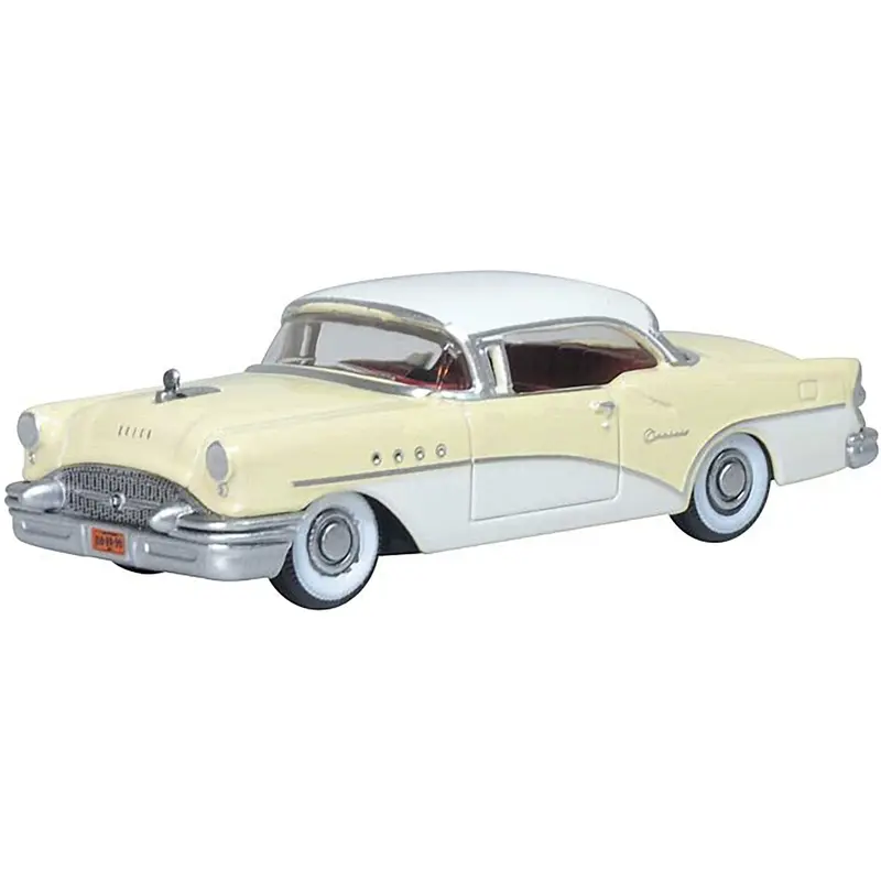 1955 Buick Century Condor Yellow and Dover White with Red Interior 1/87 (HO) Scale Diecast Model Car by Oxford Diecast