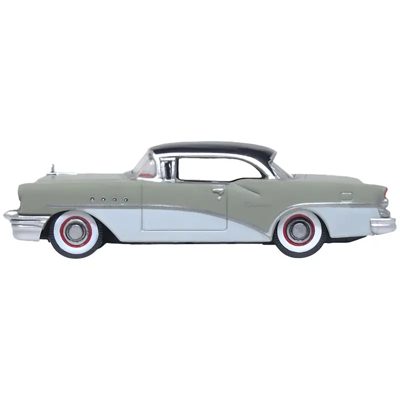 1955 Buick Century Windsor Gray and Dover White with Carlsbad Black Top 1/87 (HO) Scale Diecast Model Car by Oxford Diecast