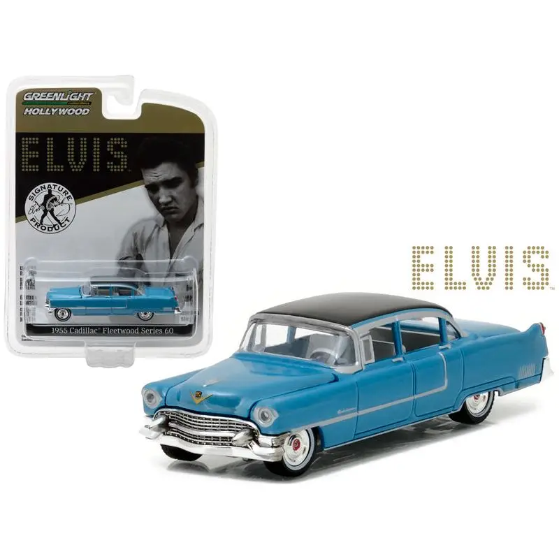 1955 Cadillac Fleetwood Series 60 Special Blue with Black Top Elvis Presley (1935-1977) 1/64 Diecast Model Car by Greenlight