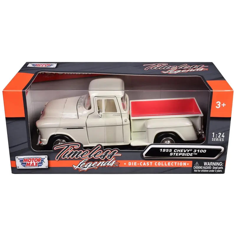 1955 Chevrolet 3100 Stepside Pickup Truck Cream with White Interior "Timeless Legends" Series 1/24 Diecast Model Car by Motormax