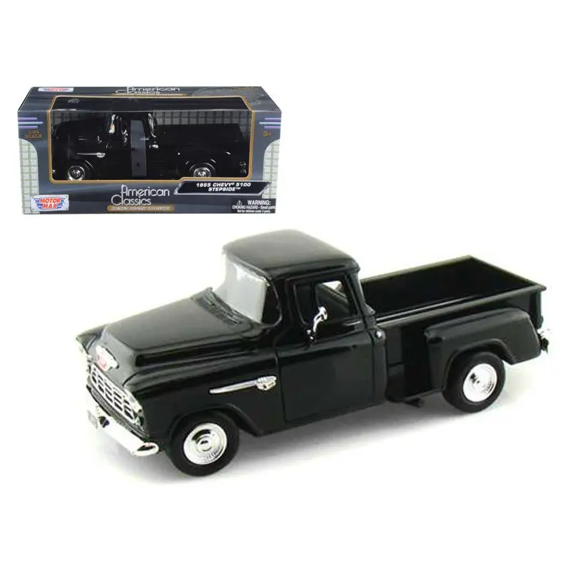 1955 Chevrolet 5100 Stepside Pickup Truck Black 1/24 Diecast Car Model by Motormax