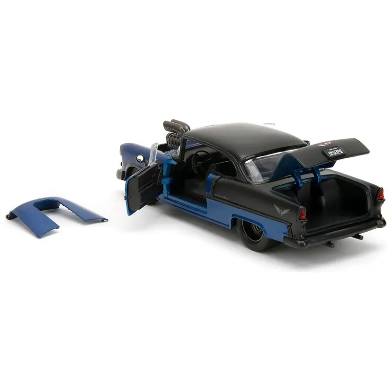 1955 Chevrolet Bel Air Blue Metallic and Black with Black Flames "Bigtime Muscle" Series 1/24 Diecast Model Car by Jada