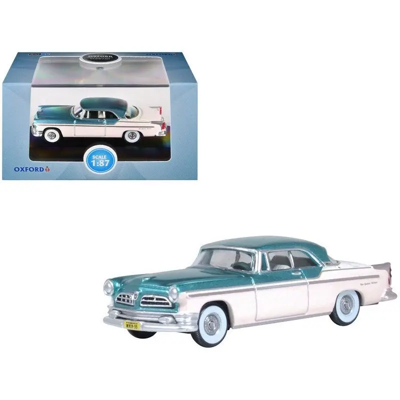 1955 Chrysler New Yorker Deluxe St. Regis Jade Green Metallic and Cream 1/87 (HO) Scale Diecast Model Car by Oxford Diecast