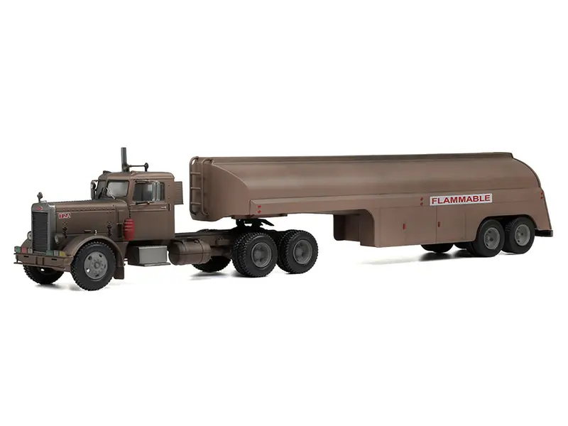1955 Peterbilt 281 Truck with Tank Trailer Brown (Weathered) 1/43 Diecast Model by IXO Models