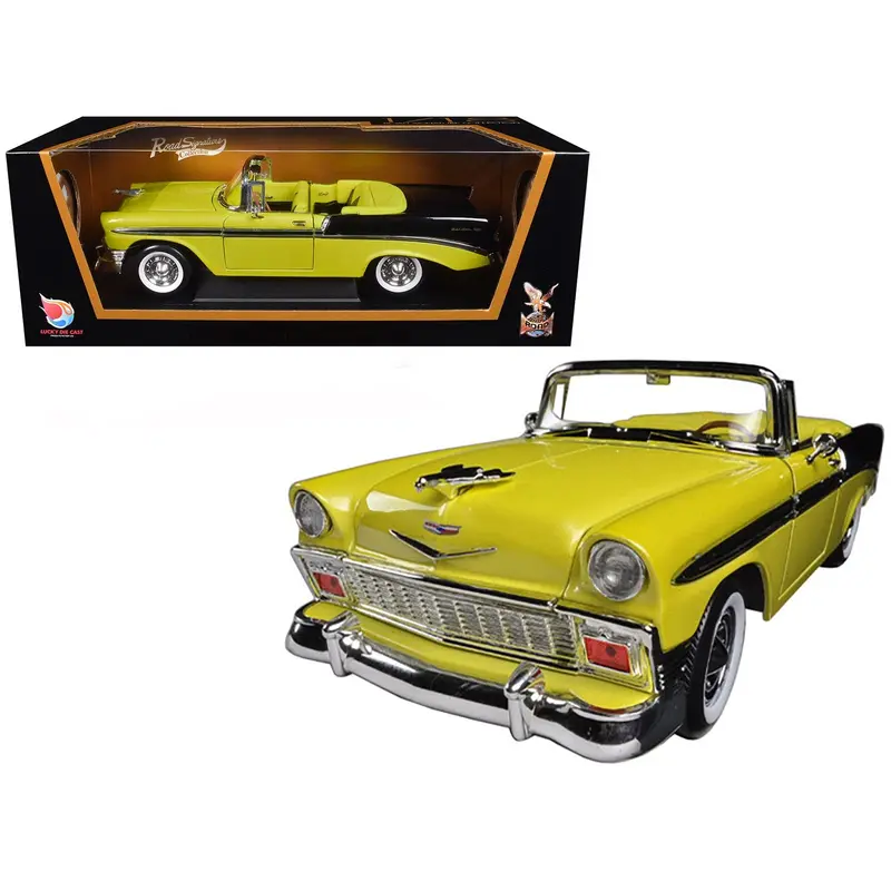 1956 Chevrolet Bel Air Convertible Yellow/Black 1/18 Diecast Car Model by Road Signature