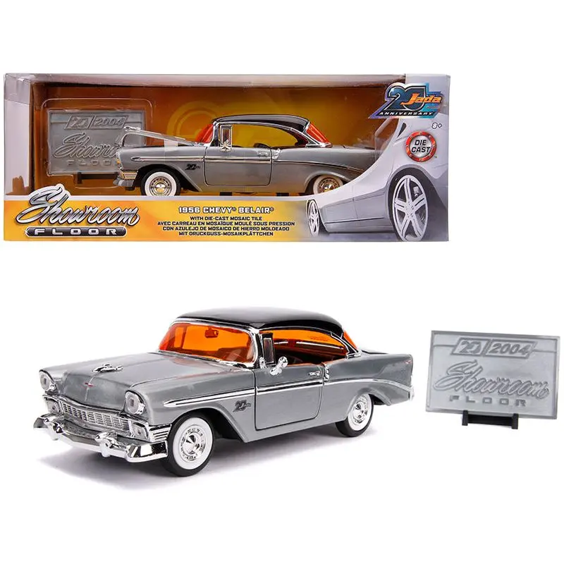 1956 Chevrolet Bel Air Raw Metal with Black Top "Showroom Floor" "Jada 20th Anniversary" 1/24 Diecast Model Car by Jada