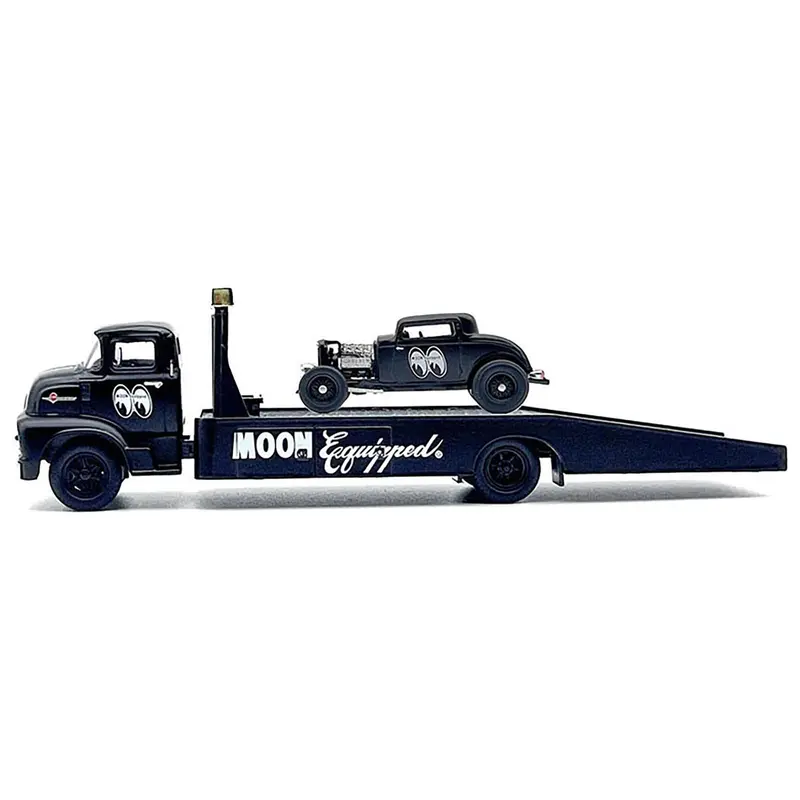 1956 Ford COE Ramp Truck Matt Black and 1932 Ford 3 Window Coupe Matt Black "Mooneyes" Limited Edition to 3300 pieces Worldwide 1/64 Diecast Model by M2 Machines