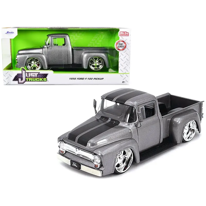 1956 Ford F-100 Pickup Truck Gray Metallic with Black Stripes "Just Trucks" Series 1/24 Diecast Model Car by Jada