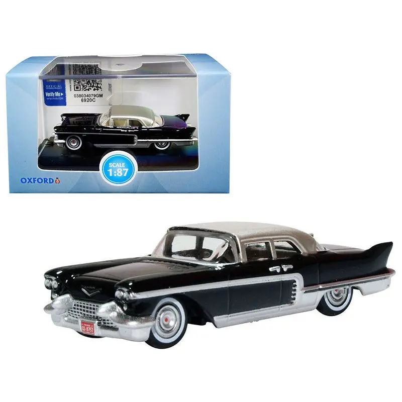 1957 Cadillac Eldorado Brougham Ebony Black with Silver Metallic Top 1/87 (HO) Scale Diecast Model Car by Oxford Diecast