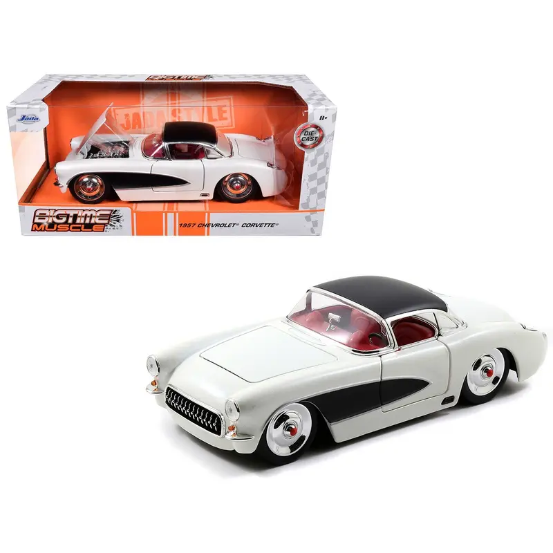 1957 Chevrolet Corvette Satin Cream Metallic with Matt Black Top and Side 1/24 Diecast Model Car by Jada
