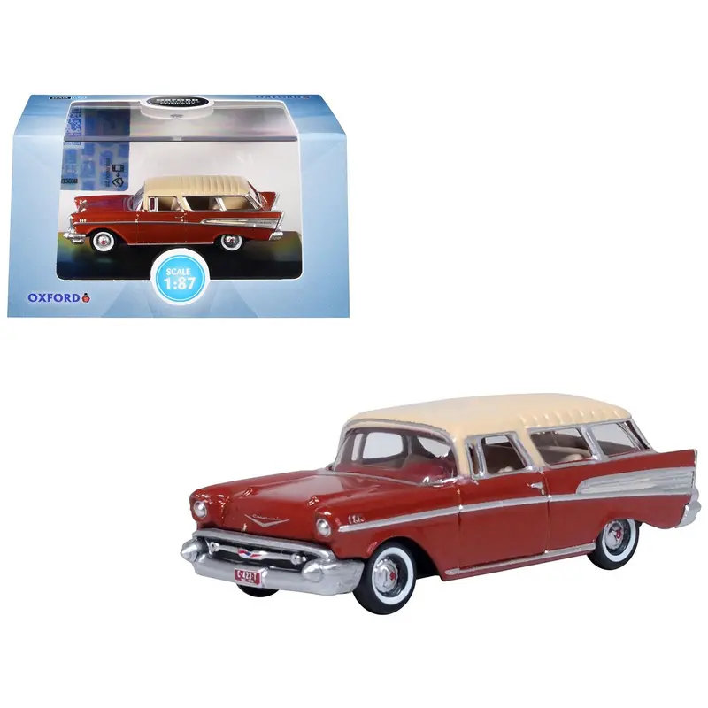 1957 Chevrolet Nomad Adobe Beige with Sierra Gold Top 1/87 (HO) Scale Diecast Model Car by Oxford Diecast