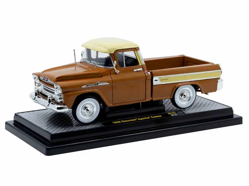 1958 Chevrolet Apache Cameo Pickup Truck Brown with Beige Top Limited Edition to 5250 pieces Worldwide 1/24 Diecast Model Car by M2 Machines