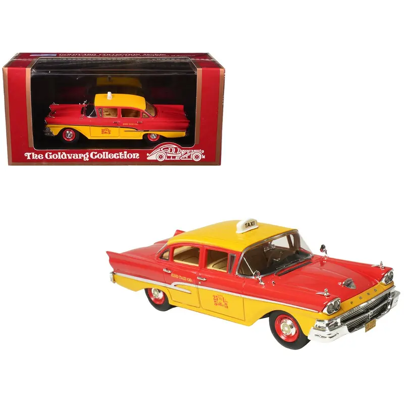 1958 Ford Custom 300 Taxi Cab "Kind Taxi Co." Red and Yellow with Yellow Interior Limited Edition to 200 pieces Worldwide 1/43 Model Car by Goldvarg Collection