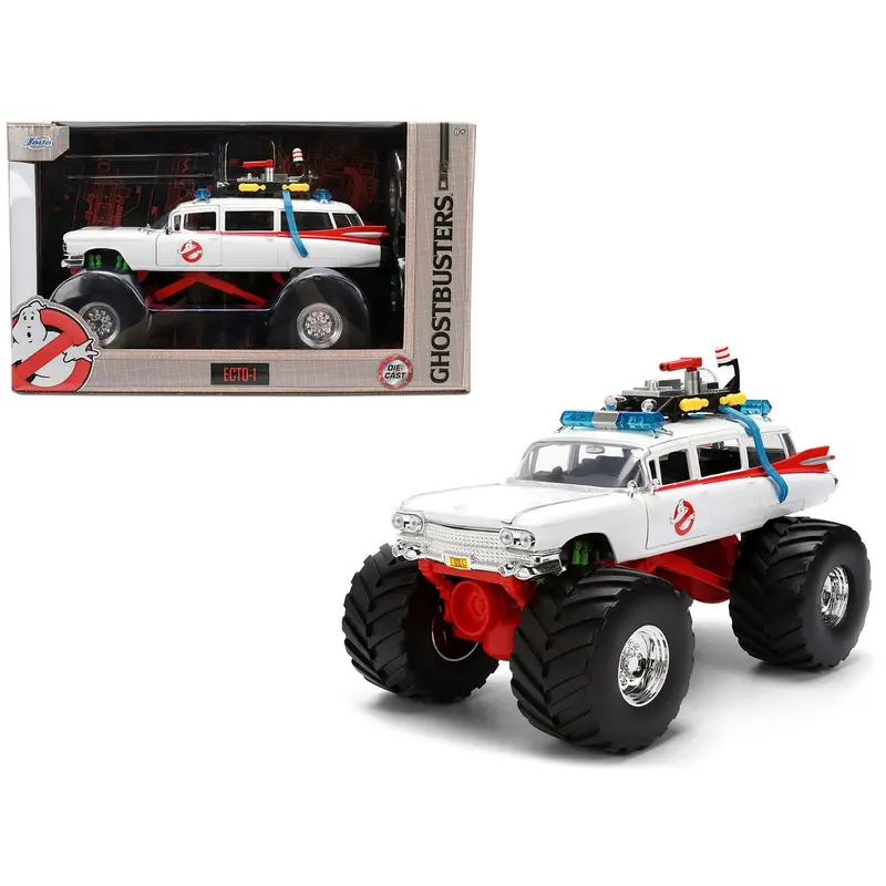 1959 Cadillac Ambulance Ecto-1 "Ghostbusters" (1984) Movie Monster Truck Version "Hollywood Rides" Series 1/24 Diecast Model Car by Jada