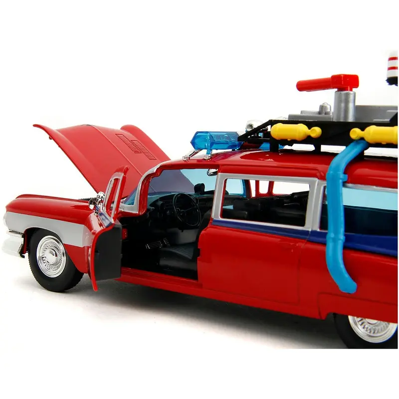 1959 Cadillac Ambulance Ecto-1 Red "Transformers" TV Series - "Ghostbusters" (1984) Movie Crossover "Hollywood Rides" Series 1/24 Diecast Model Car by Jada