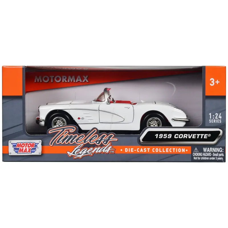1959 Chevrolet Corvette C1 Convertible White with Red Interior "Timeless Legends" Series 1/24 Diecast Model Car by Motormax