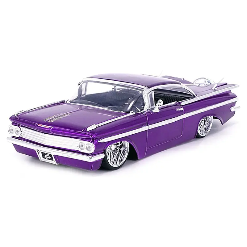 1959 Chevrolet Impala Lowrider Candy Purple with DUB Wire Wheels "Street Low" Series 1/24 Diecast Model Car by Jada