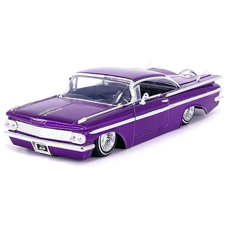 1959 Chevrolet Impala Lowrider Candy Purple with Wire Wheels "Street Low" Series 1/24 Diecast Model Car by Jada