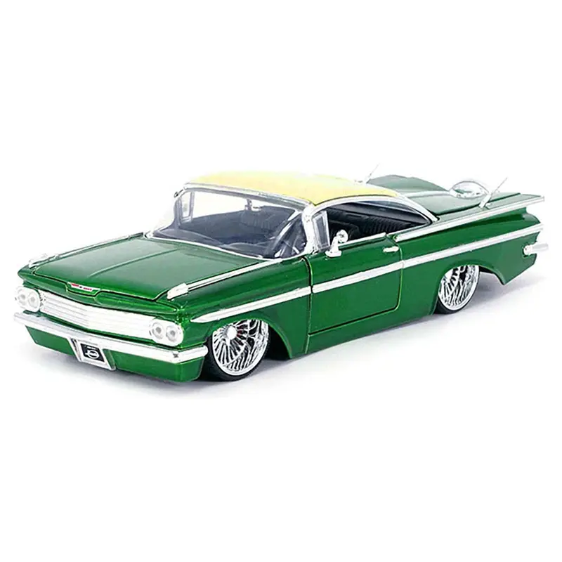 1959 Chevrolet Impala Lowrider Green Metallic with Cream Top and DUB Wire Wheels "Street Low" Series 1/24 Diecast Model Car by Jada