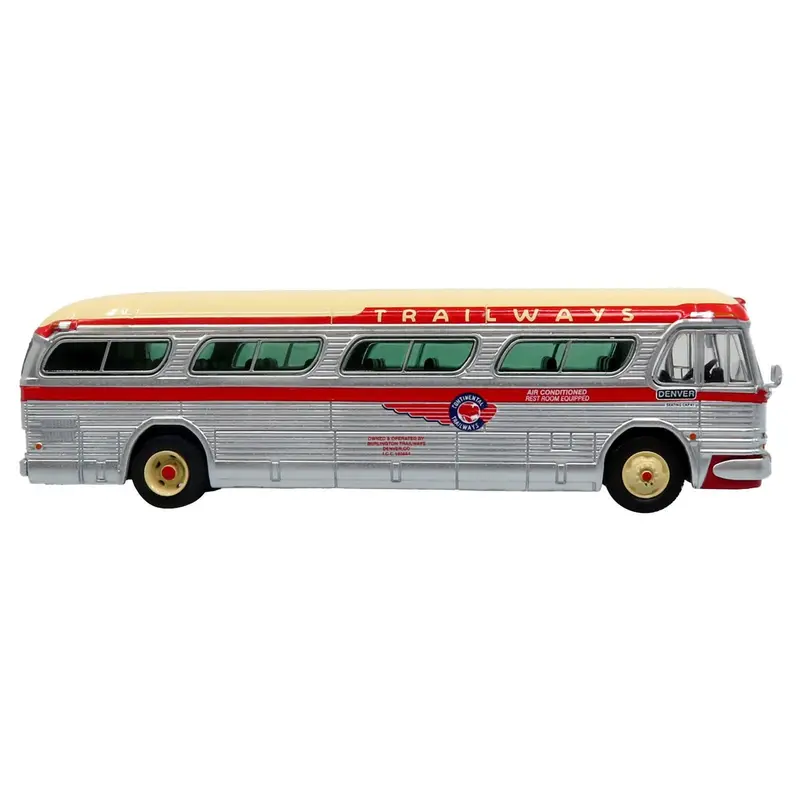 1959 GM PD4104 Motorcoach Bus "Continental Trailways" Silver and Cream with Red Stripes "Vintage Bus & Motorcoach Collection" Limited Edition 1/87 (HO) Diecast Model by Iconic Replicas