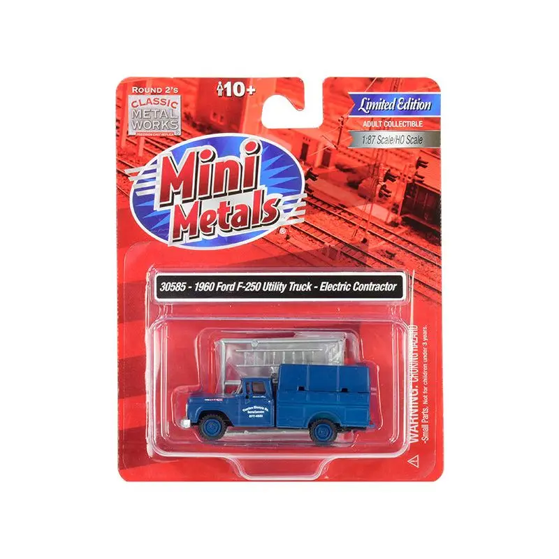 1960 Ford F-250 Utility Truck "Electric Contractor" Dark Blue 1/87 (HO) Scale Model by Classic Metal Works