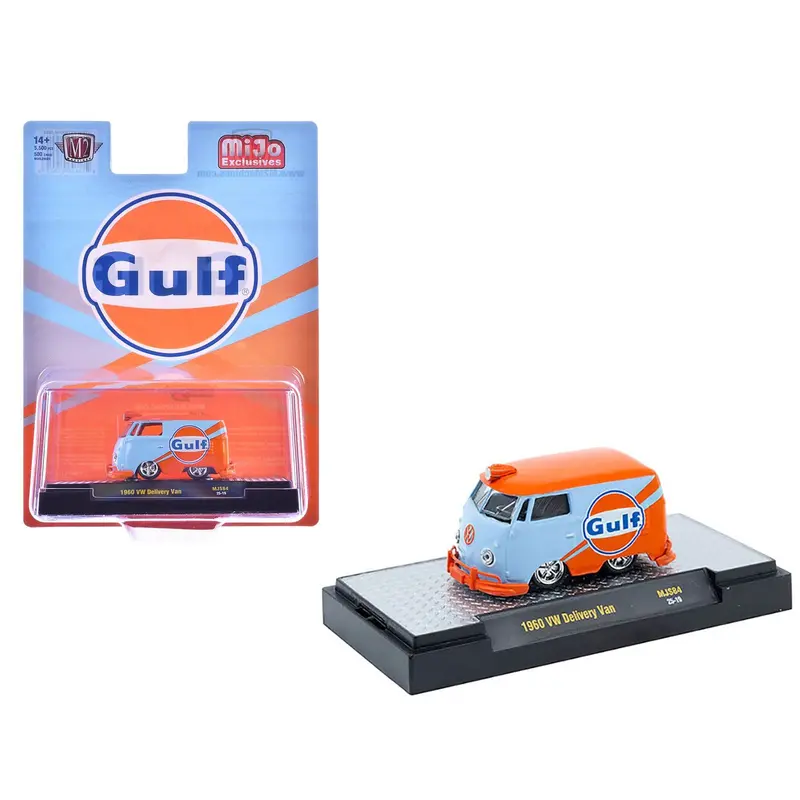 1960 Volkswagen Delivery Van "Gulf Oil" Light Blue and Orange Limited Edition to 5500 pieces Worldwide 1/64 Diecast Model Car by M2 Machines