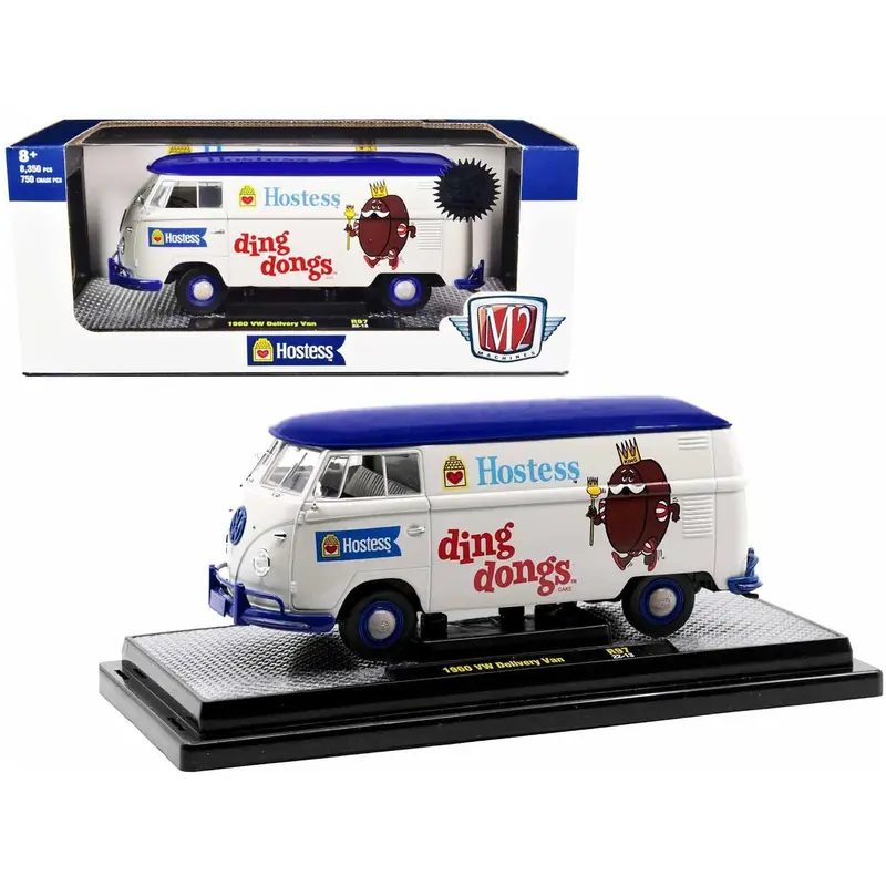 1960 Volkswagen Delivery Van "Hostess Ding Dongs" Wimbledon White with Blue Top Limited Edition to 8350 pieces Worldwide 1/24 Diecast Model Car by M2 Machines